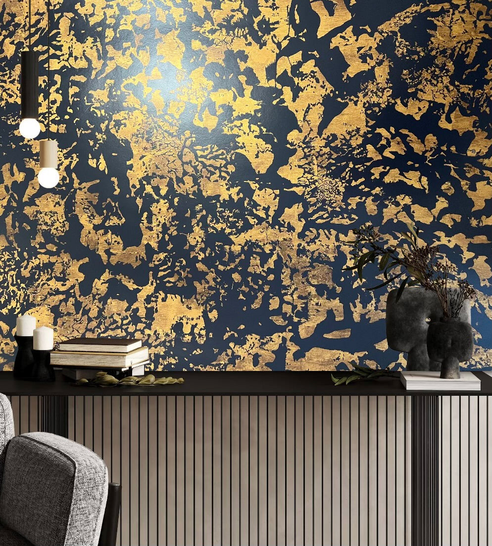 PATINA METALLICS WALLPAPER: Black & Gold (2 Roll Pack)